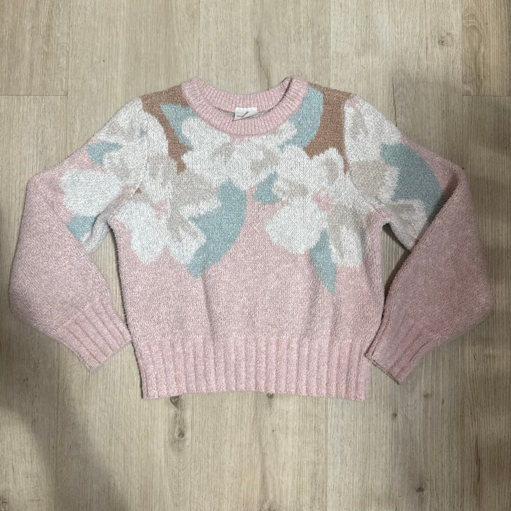 Abercrombie Kids Girls Pink Floral Knit Sweater Pastel Cozy Soft Aesthetic 9/10